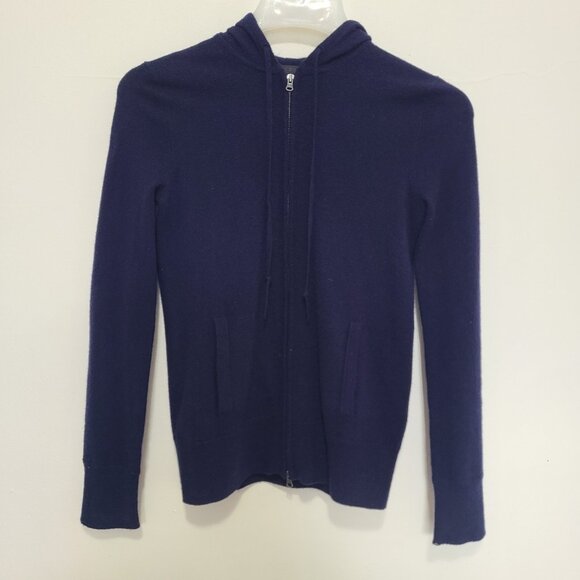 J. Crew 100% Cashmere Full Zip Sweater Hoodie Blue Navy Size XS - Picture 1 of 10